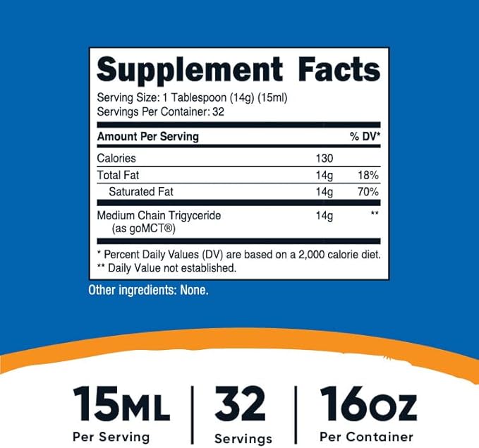 Nutricost C8 MCT Oil 16oz - Keto, Paleo, Non-GMO