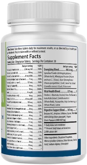 PURE Adult Multivitamin with Vitamins A, C, D3, B12, Minerals, Digestive Enzymes, 90 Capsules, 30 Servings, Energy & Wellness Support