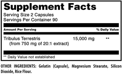 Amazing Formulas Tribulus 750 Mg Extract 20:1Supplement | 15000 Mg Equivalent | 180 Capsules | Non-GMO | Gluten-Free | Made in USA