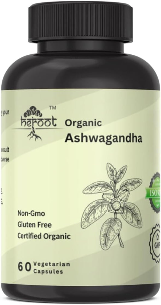 Organic AshwagandhaCapsules Pure Organic Ashwagandha Powder and Root Extract - Stress Relief, Mood Enhancer (Pack of 60 Capsule)