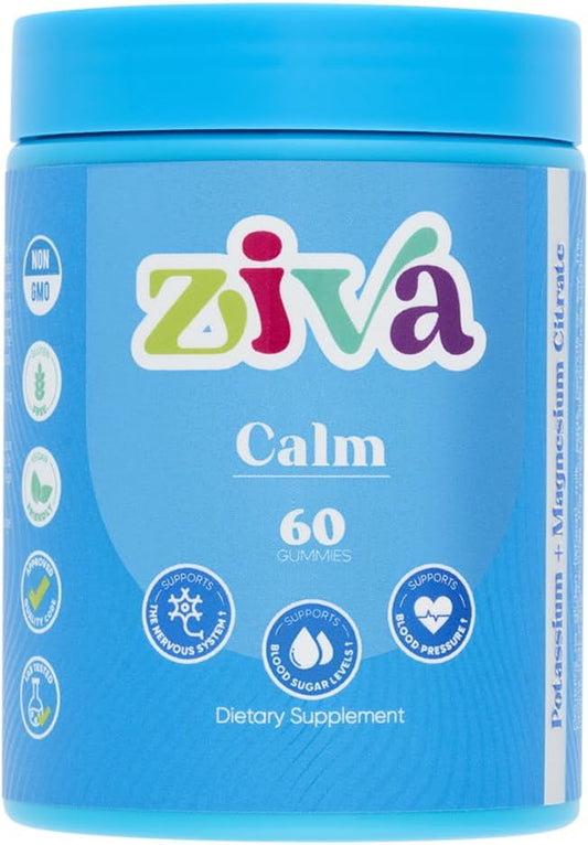 Ziva Calm Gummies – Potassium Citrate & Magnesium Citrate Supplement for Relaxation, Stress Relief & Muscle Support – 60 Count
