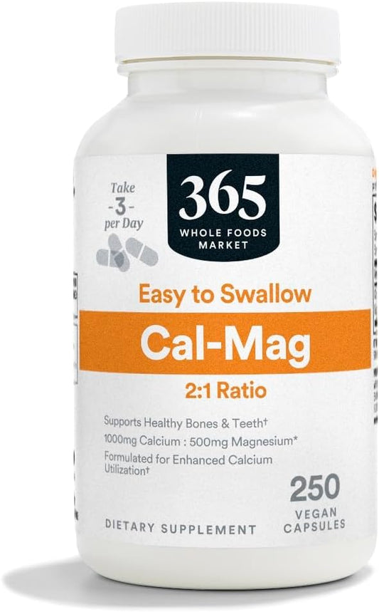 365 by Whole Foods Market, Cal-Mag 2:1 Ratio, Easy-to-Swallow Vegan Capsules, 250 Count