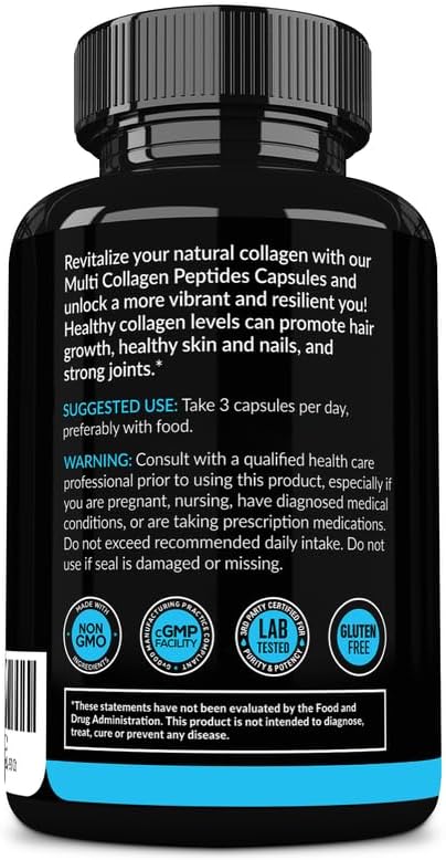 Multi Collagen for Women & Men - Supplements Fast Absorption, Type I II III V & X - Hydrolyzed Collagen Peptides for Hair, Skin & Nails - 90 Caps