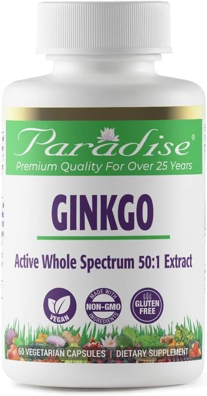 Paradise Herbs Ginkgo Biloba Extract, Super Potent, Ultra Pure, Vegan, Non GMO, Gluten Free, 120 Vegetarian Capsules
