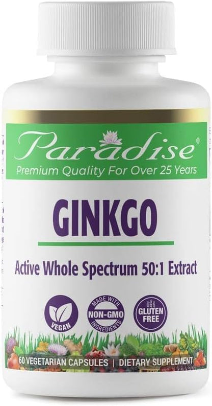 Paradise Herbs Ginkgo Biloba Extract, Super Potent, Ultra Pure, Vegan, Non GMO, Gluten Free, 120 Vegetarian Capsules