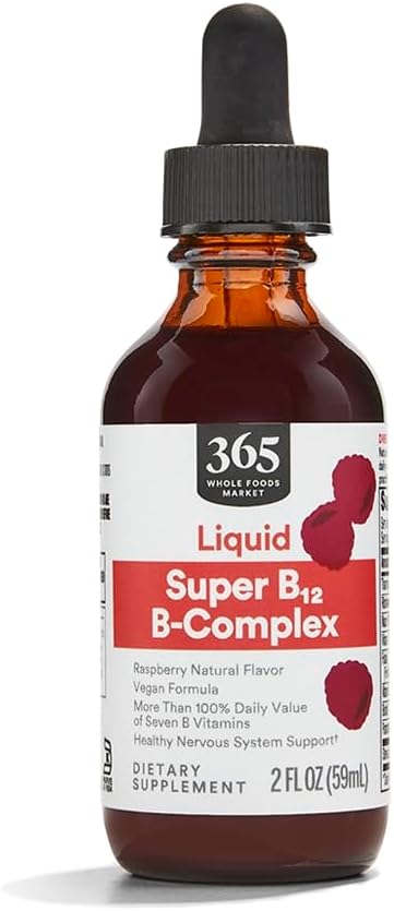 365 by Whole Foods Market, Super B-12 B-Complex Liquid Supplement, Raspberry Natural Flavor, Vegan, 2 Fl Oz