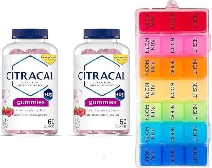 Premier Plus Day Pill Organizer with Calcium D3 Gummies, Assorted Flavors, 60 Count, 2 Pack