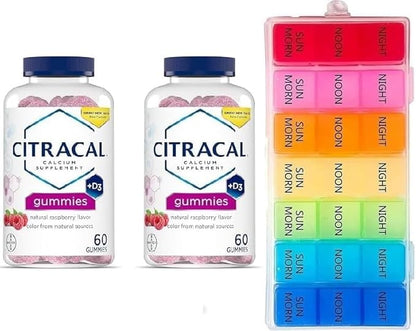 Premier Plus Day Pill Organizer with Calcium D3 Gummies, Assorted Flavors, 60 Count, 2 Pack