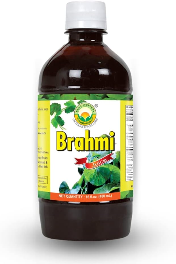 BASIC AYURVEDA Brahmi Juice | First Press Virgin Herbal Juice | Bacopa Monnieri Extract | Natural Brain & Wellness Support | Non-GMO, Vegan, No Additives | 16.23 Fl Oz (480ml)