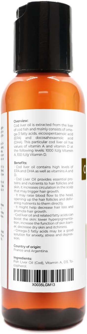 velona Cod Liver Oil - 2 Fl Oz | 1,000A/100D IU/g Omega 3 Vitamins A & D3 | Norwegian Arctic Sustainably Sourced Nordic Oil | Hair, Body and Skin Care | Use Today - Enjoy Results