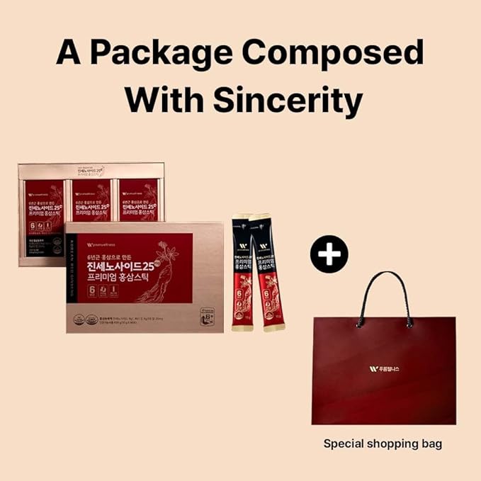 Premium Korean Red Ginseng Sticks Liquid Portable Sticks with Korean Red Ginseng Extract No Preservatives (Ginsenoside 25mg 60P)