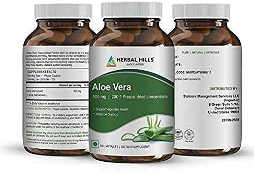 HERBAL HILLS Senna Capsules 120 & Aloe Vera Capsules 120 Count for Healthy Digestion and Detoxification Combo (Pack of 2) 240 Count