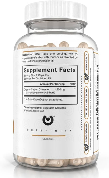 Ceylon Cinnamon Capsules – True Antioxidant Supplement from Sri Lanka Bark, Powerful Alternative to Pills or Tablets – 1500 mg, Vegan, Non-GMO, 150 Count (75 Day Supply)