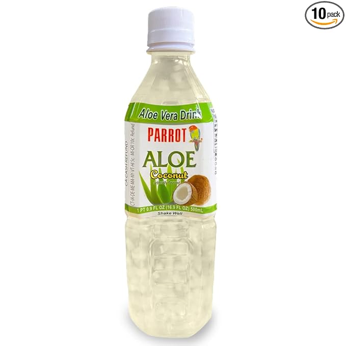 Parrot Brand Aloe Vera Juice Drink Coconut Flavor 500mL 16.9 Ounce (Pack of 10)