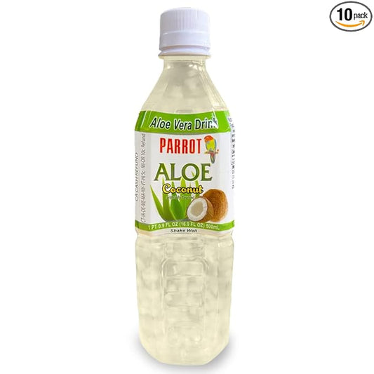 Parrot Brand Aloe Vera Juice Drink Coconut Flavor 500mL 16.9 Ounce (Pack of 10)