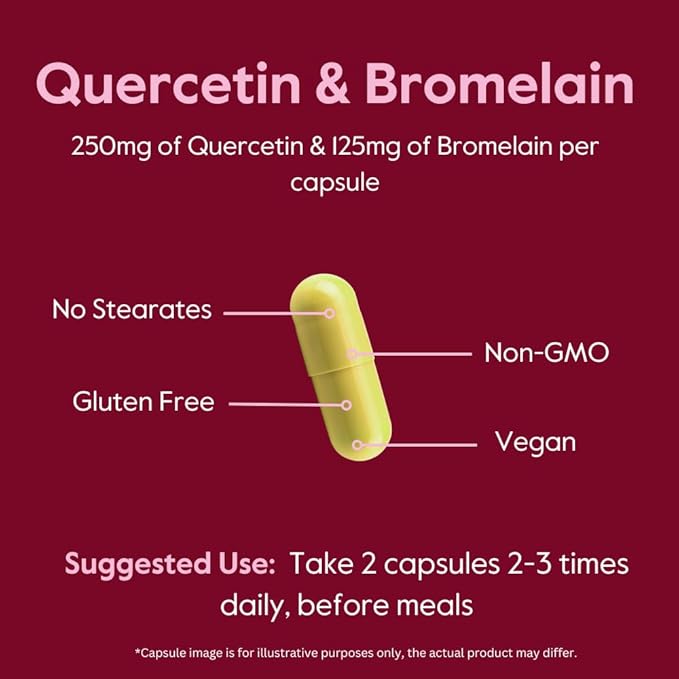 BESTVITE Quercetin with Bromelain 500mg/250mg (120 Vegetarian Capsules) - No Stearates - No Silicon Dioxide - Vegan - Non GMO - Gluten Free