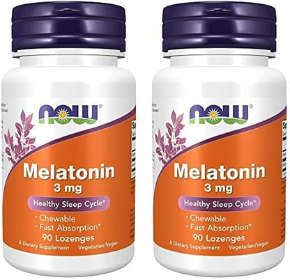 NOW Supplements, Melatonin 3 mg, Free Radical Scavenger*, Healthy Sleep Cycle*, 90 Chewable Lozenges (Pack of 2)