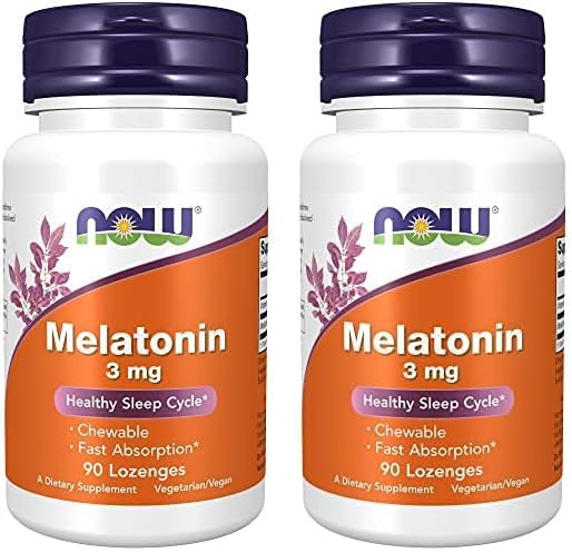 NOW Supplements, Melatonin 3 mg, Free Radical Scavenger*, Healthy Sleep Cycle*, 90 Chewable Lozenges (Pack of 2)