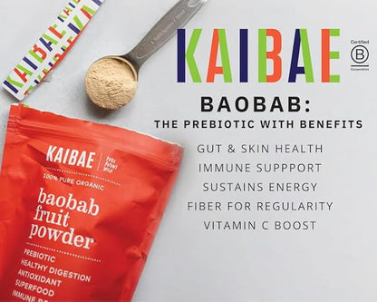 Premium Organic Baobab Powder I Prebiotic Gut Health, Intermittent Fasting, Immunity, Hydration | Vitamin C, Polyphenols, Minerals | Fiber Supplement | 16 oz.