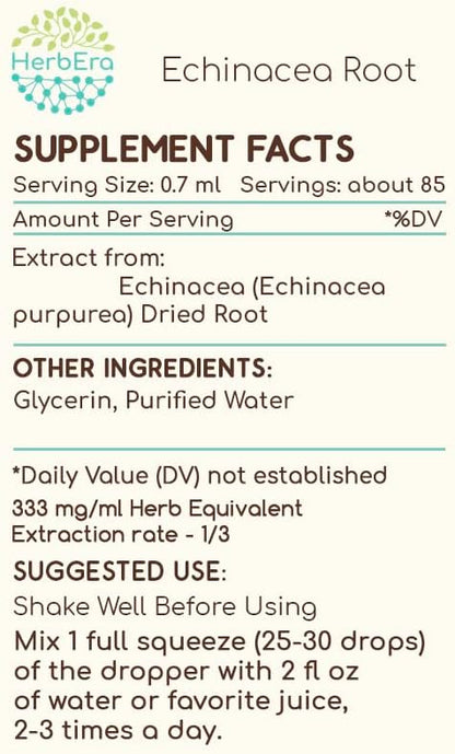 Echinacea Root B60 Alcohol-Free Herbal Extract Tincture, Super-Concentrated Responsibly farmed Echinacea (Echinacea Purpurea) Dried Root 2 fl oz