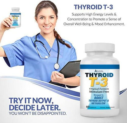 Thyroid T3 Radical Metabolic Support for Women and Men, Energy and Focus, Healthy Thyroid Function, Natural Formula, Non-GMO, No Caffeine, 2 Pack 60 Servings, 120 Capsules