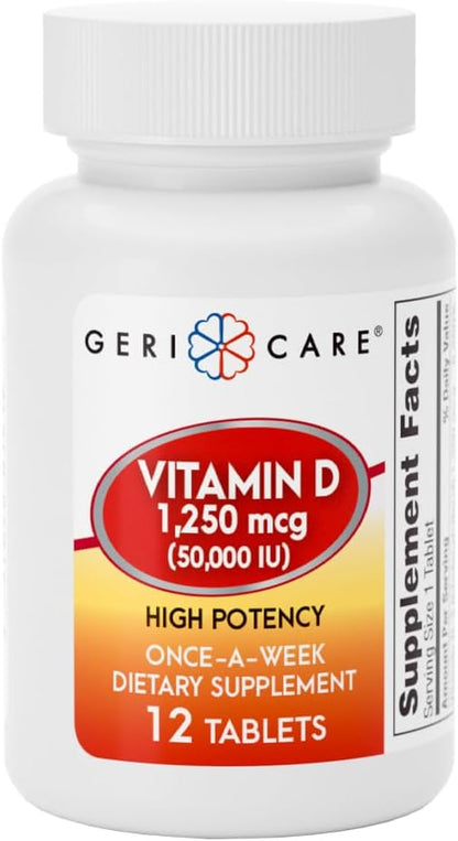 GeriCare Vitamin D 1,250mcg (50,000 IU) High Potency Once-A-Week Dietary Supplement, 12 Count (Pack of 1)