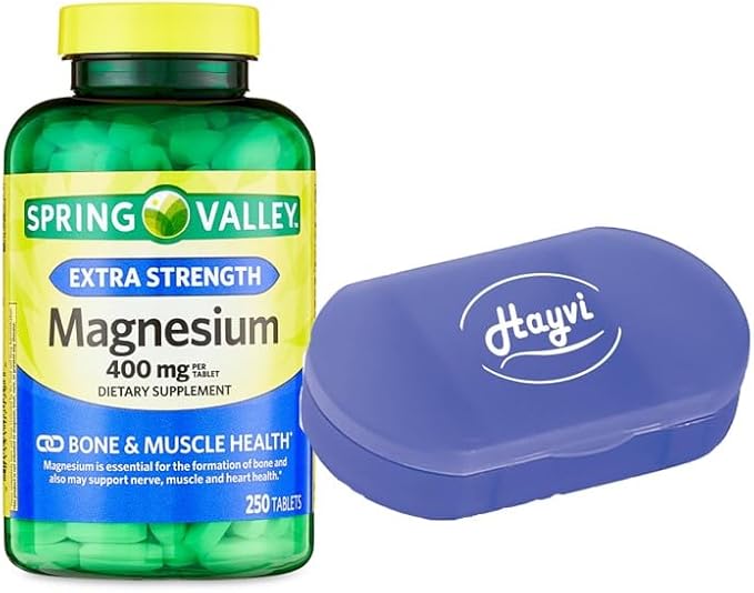 Magnesium 400 MG, Extra Strength, Magnesium Oxide 400MG, Tablets Dietary Supplement, 250 Count + Portable Pill Container (2 Items)