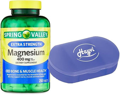 Magnesium 400 MG, Extra Strength, Magnesium Oxide 400MG, Tablets Dietary Supplement, 250 Count + Portable Pill Container (2 Items)