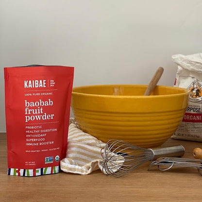 KAIBAE Premium Organic Baobab Powder I Prebiotic Gut Health, Intermittent Fasting, Immunity, Hydration | Vitamin C, Polyphenols, Minerals | Fiber Supplement | 8 oz.