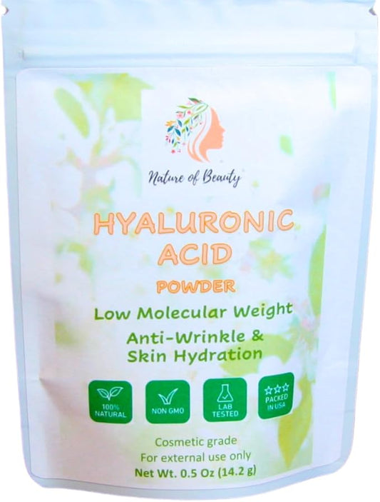 Anti-Wrinkle Hyaluronic Acid Powder Low Molecular Weight (LMW, <15 kDA) Cosmetic Grade Hyaluronic Powder, For Serum or Lotion For Face and Skin, 100% Natural, USA Made, 0.5 Oz (14.2g)