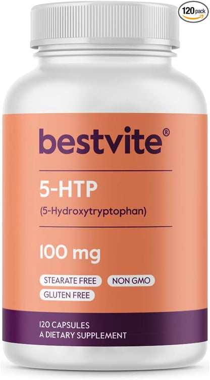 BESTVITE 5-HTP 100mg (120 Capsules) - No Stearates or Flow Agents