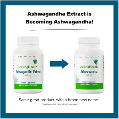 Seeking Health Ashwagandha Extract, Potent 467 mg Natural Ashwagandha with 5% Withanolide, Supports Balanced Mood, Focus, and Sleep, Vegan and Vegetarian (60 Capsules)*
