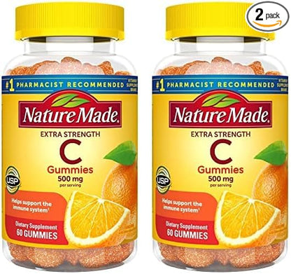 Nature Made Extra Strength Dosage Vitamin C 500 mg per Serving, Dietary Supplement for Immune Support, 60 Gummies, 30 Day Supply (Pack of 2)
