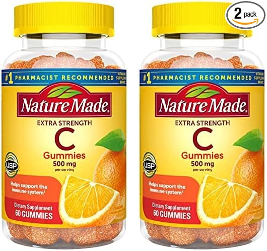 Nature Made Extra Strength Dosage Vitamin C 500 mg per Serving, Dietary Supplement for Immune Support, 60 Gummies, 30 Day Supply (Pack of 2)