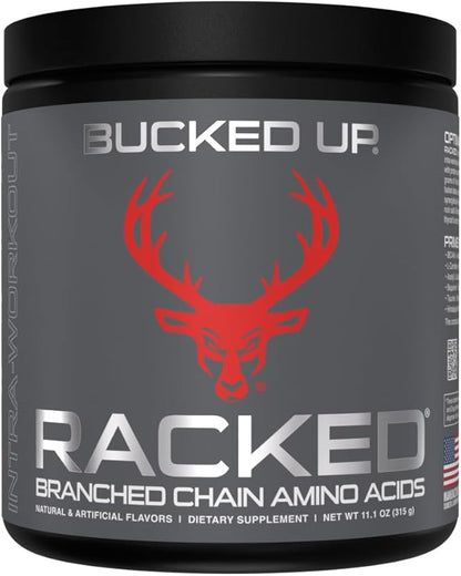 Bucked Up- BCAA RACKED™ Branch Chained Amino Acids | L-Carnitine, Acetyl L-Carnitine, GBB | Post Workout Recovery, Protein Synthesis, Lean Muscle BCAAs That You Can Feel! 30 Servings (Blood Raz)