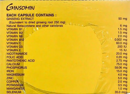 Ginsomin Korean Panax Ginseng Extract Plus Multivitamin and Mineral Dietary Supplement Product (Packing 8x20's) for Fatigue and Stress