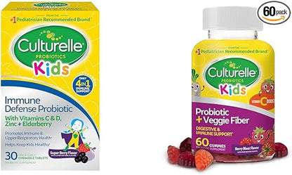 Culturelle Immune Defense Probiotic with Vitamin C, Vitamin D and Zinc + Elderberry & Daily Probiotic for Kids + Veggie Fiber Gummies (Ages 3+)