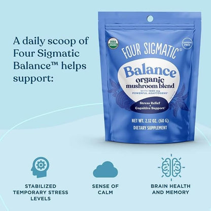 Four Sigmatic Adaptogen and Mushroom Blend Balance Mix | Adaptogen Supplement with Ashwagandha, Moringa, Holy Basil, Reishi, Chaga and More | Natural Stress Relief and Immune Support Supplement