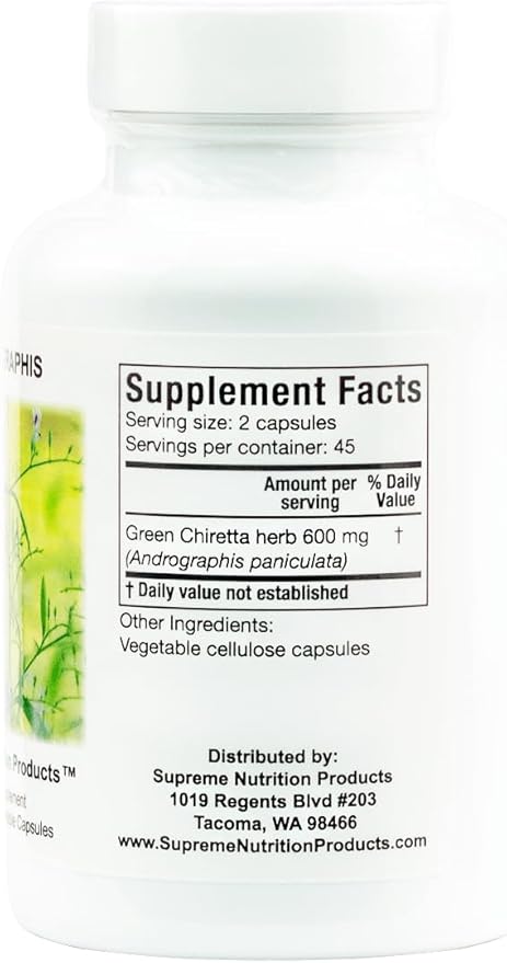 Supreme Nutrition Andrographis, 90 Pure Green Chiretta Vegetarian Capsules (Pack of 2)