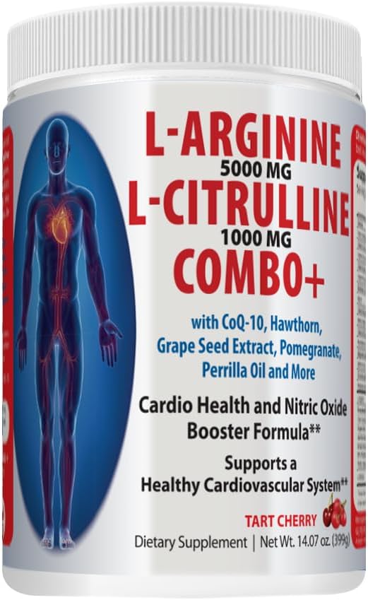L-Arginine & L-Citrulline Combo+ - Cardio Health & Nitric Oxide Circulation Support Supplement Drink Mix (30 Servings, Over 13g per, 1 Month Supply!) (399g, Cherry)