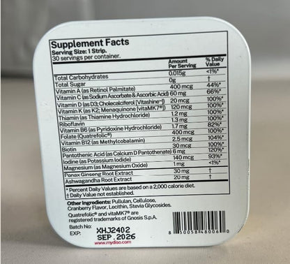 DISO - M-VIT - Multivitamin Dissolvable Oral Supplement Strips (melt in Your Mouth), Cranberry Flavor, Vegan, Sugar Free, High Absorption, Gluten Free, Individually Wrapped, 30 Count