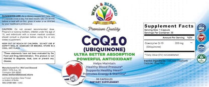 CoQ10 (Ubiquinone) - 30 Capsules - Ultra Better Absorption Formula - Promote Energy and Stamina - Vegan and Vegetarian Friendly - Free from Artificial Additives