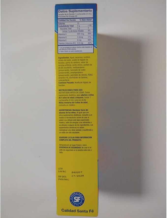 Ballena Azul Aceite de Hígado de Bacalao para Adultos y Niños, COD Liver Oil for Adults and Children, Good Source of Vitamins A,D,E, B1, Dietary Supplement, Omega 3, Inmune System Boost (ORANGE 15 OZ)