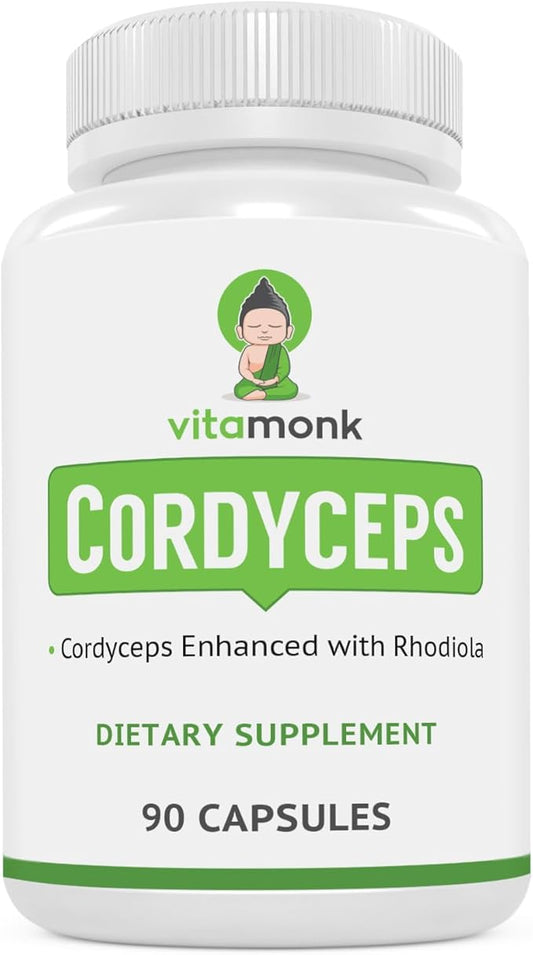 VitaMonk Cordyceps Mushroom Capsules with Rhodiola, 2 Grams of Cordyceps Mushroom Enhanced with Rhodiola - Boost Energy, Fight Stress, Enhance Performance, Non-GMO - 2000mg - 90 Caps