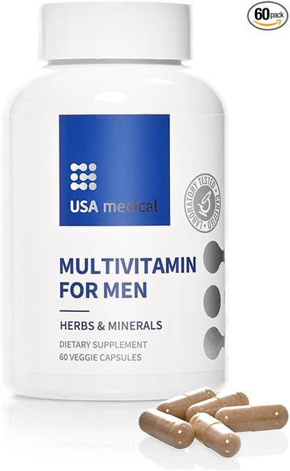 Men’s Multivitamin Capsules - Complete Vitamin & Mineral Supplement for Daily Men’s Health with Saw Palmetto, Lycopene, and Zinc - Prostate Health, Energy, and Sleep | 60 Capsules
