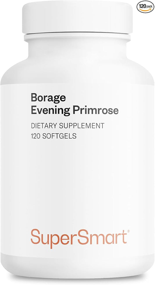 Supersmart - Borage & Evening Primrose (High Potency) - GLA Oil Gamma Linolenic Acid Cold Pressed - with Vitamin E, Borage Oil & Evening Primrose Oil Supplement | Non-GMO & Gluten Free - 120 Softgels