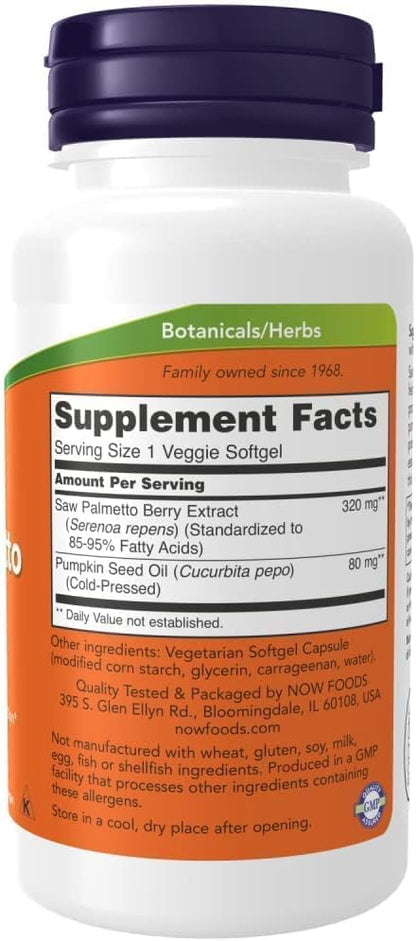 Now Foods Saw Palmetto Extract 320 mg - 90 Softgels (Pack of 2) - 180 Total Softgels