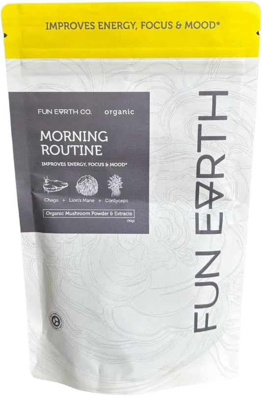 Morning Routine Mushrooms, Mushroom Supplement | Lions Mane Powder Chaga Cordyceps | Adaptogens | | 3.17 Ounce Packet | 30 Servings | Immune Support