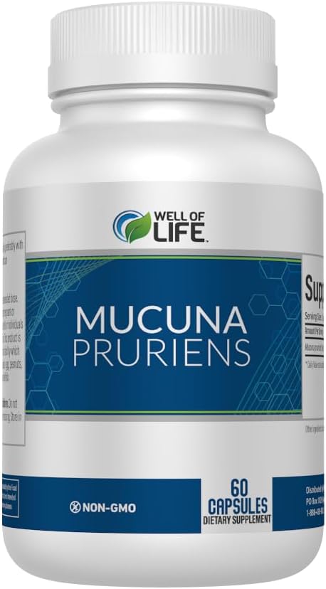 Well of Life: Mucuna Pruriens 60 Veggie Capsules, Supplement for Relaxation, Mood & Well-Being, 15% Extract Natural, USA Made, No Color Added No Artificial Ingredients & Non-GMO