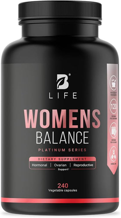 Women's Balance Supplement with Natural Ingredients: Dim, Dong Quai, BioPerine®, Myo & D-Chiro Inositol | 240 Caps - 120 Days | 400mg of Dim per Serving | Hormone Balance | Made in The USA by B Life.